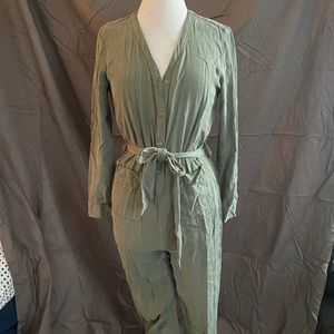 Army green cotton blend jumpsuit
